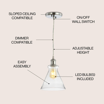 Goldwater 7.5" Adjustable Drop Metal/Glass LED Pendant - JONATHAN Y